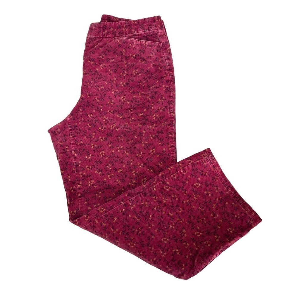 Liz Claiborne Cotton Floral Burgundy Stretch Corduroy Pants 90's Mom Preppy